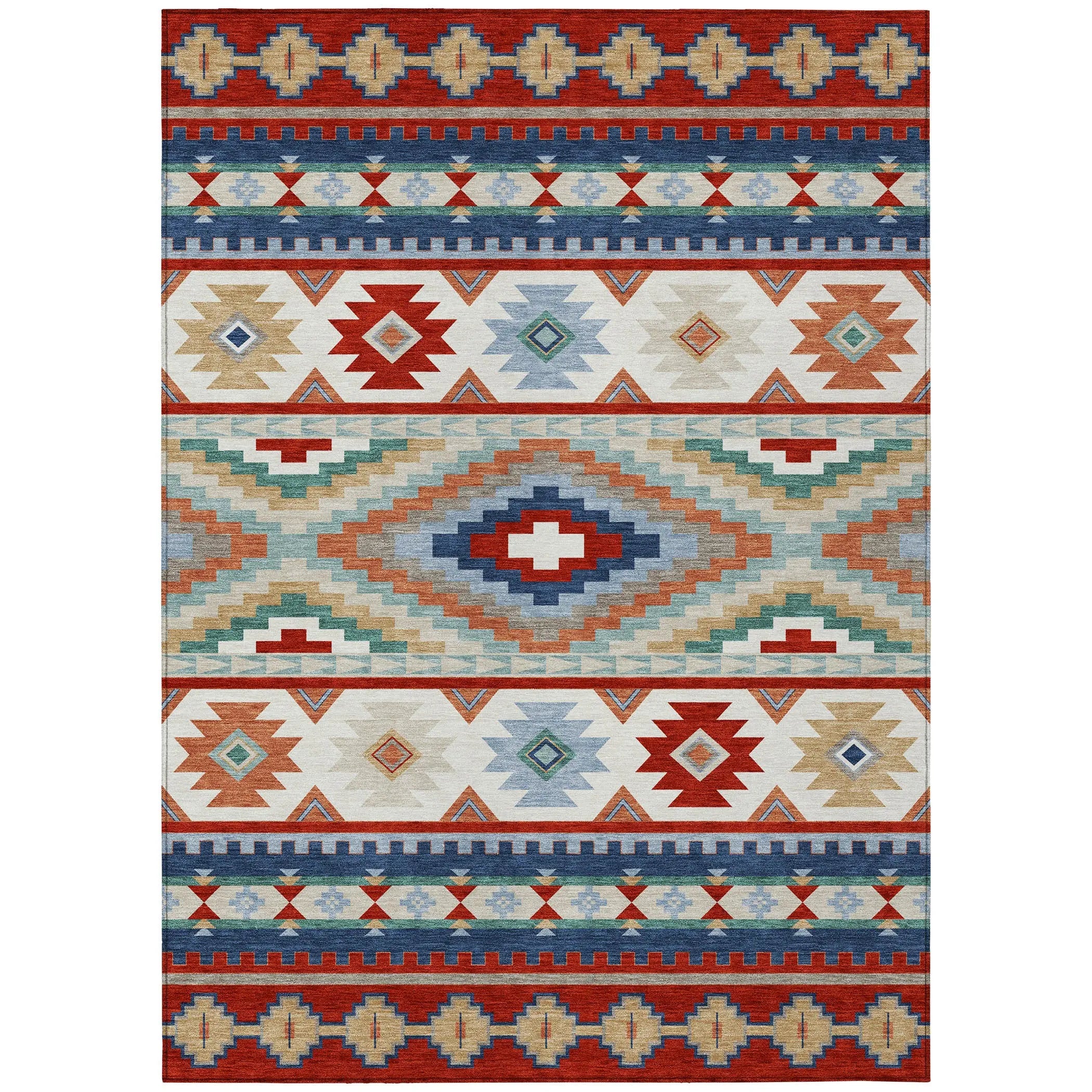 3' X 5' Red And Navy Blue Southwestern Washable Indoor Outdoor Area Rug Homeroots Outdoor