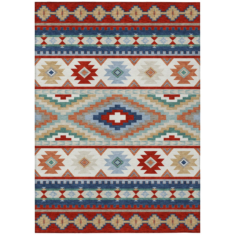3' X 5' Red And Navy Blue Southwestern Washable Indoor Outdoor Area Rug Homeroots Outdoor
