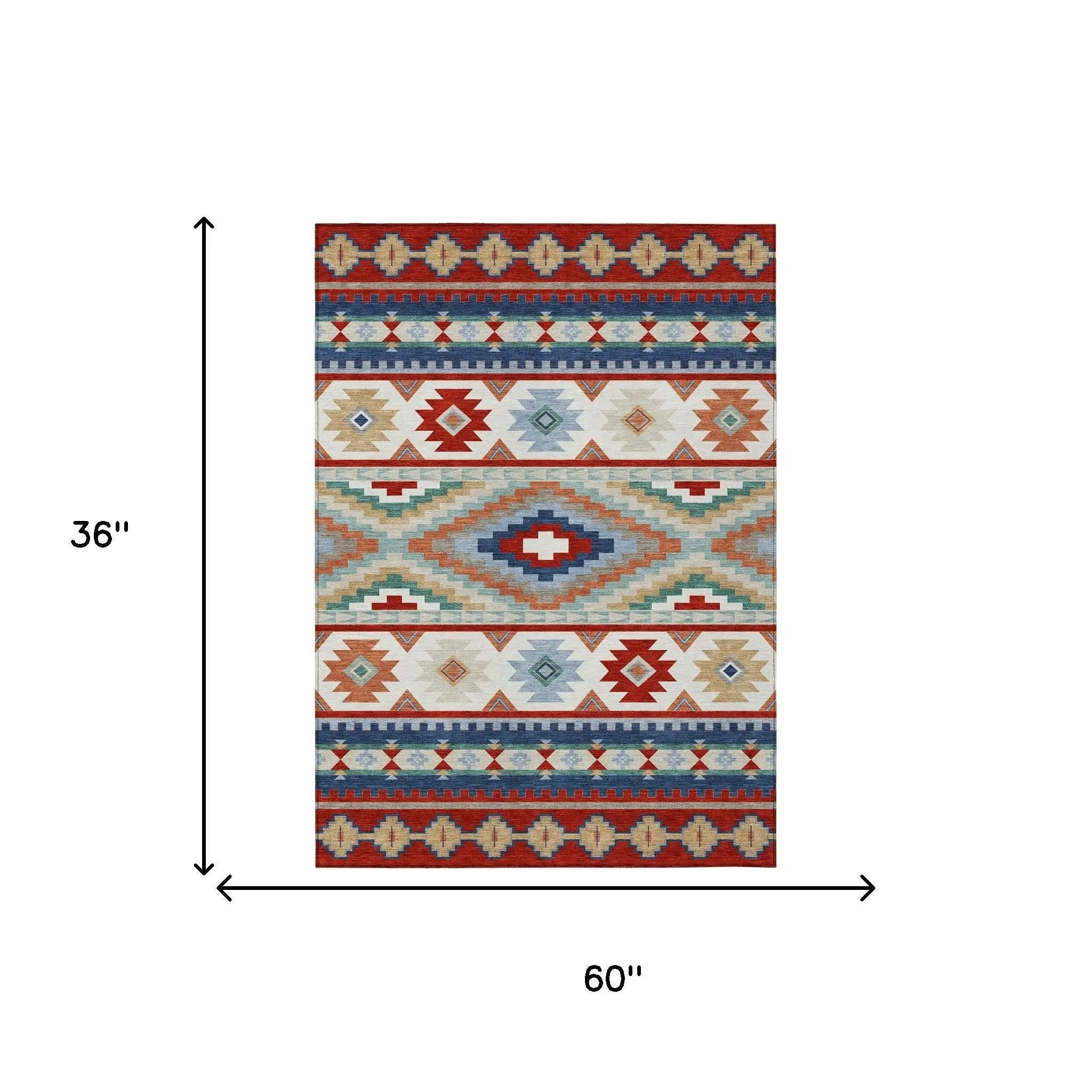 3' X 5' Red And Navy Blue Southwestern Washable Indoor Outdoor Area Rug Homeroots Outdoor