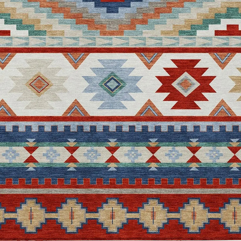3' X 5' Red And Navy Blue Southwestern Washable Indoor Outdoor Area Rug Homeroots Outdoor