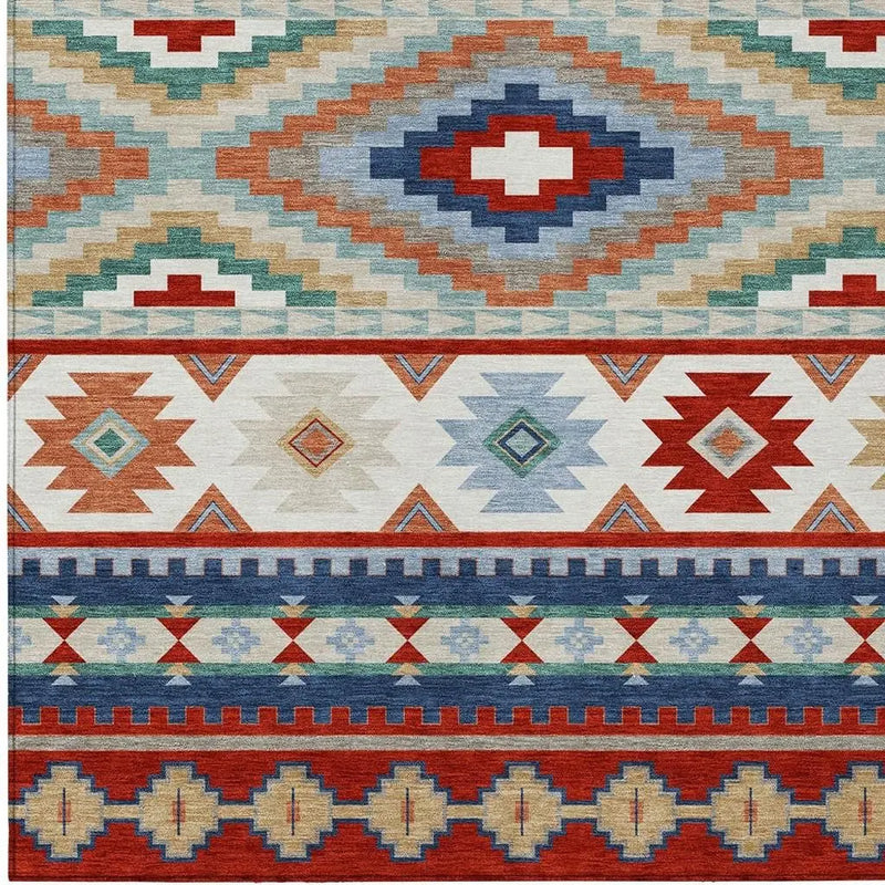 3' X 5' Red And Navy Blue Southwestern Washable Indoor Outdoor Area Rug Homeroots Outdoor