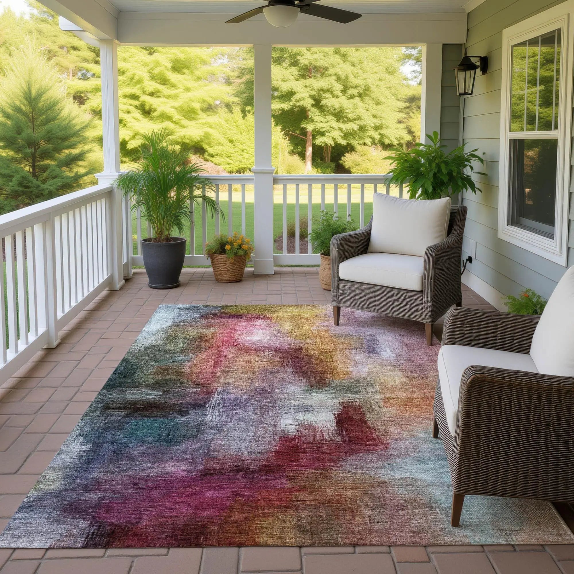 3' X 5' Red And Plum Abstract Washable Indoor Outdoor Area Rug Homeroots Outdoor
