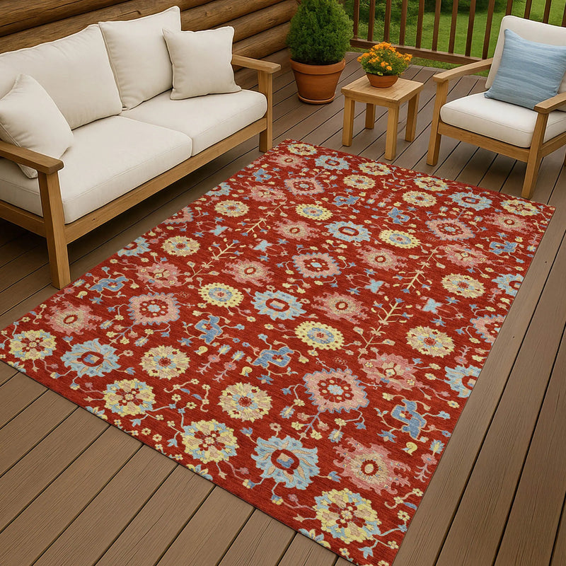 3' X 5' Red And Rust Geometric Washable Indoor Outdoor Area Rug Homeroots Outdoor