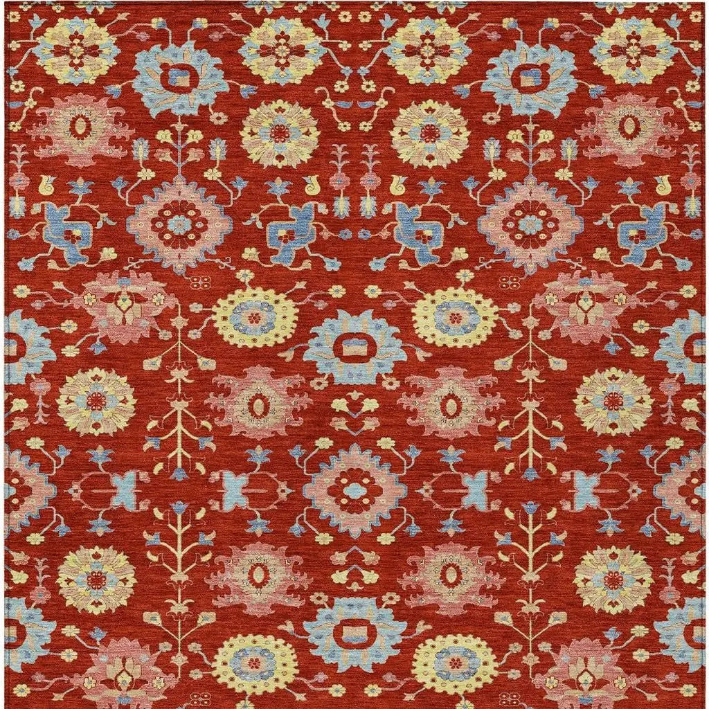 3' X 5' Red And Rust Geometric Washable Indoor Outdoor Area Rug Homeroots Outdoor