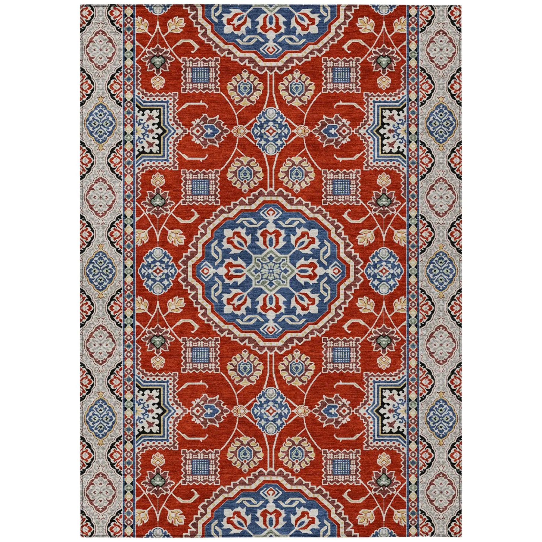 3' X 5' Red And Silver Floral Medallion Washable Indoor Outdoor Area Rug Homeroots Outdoor