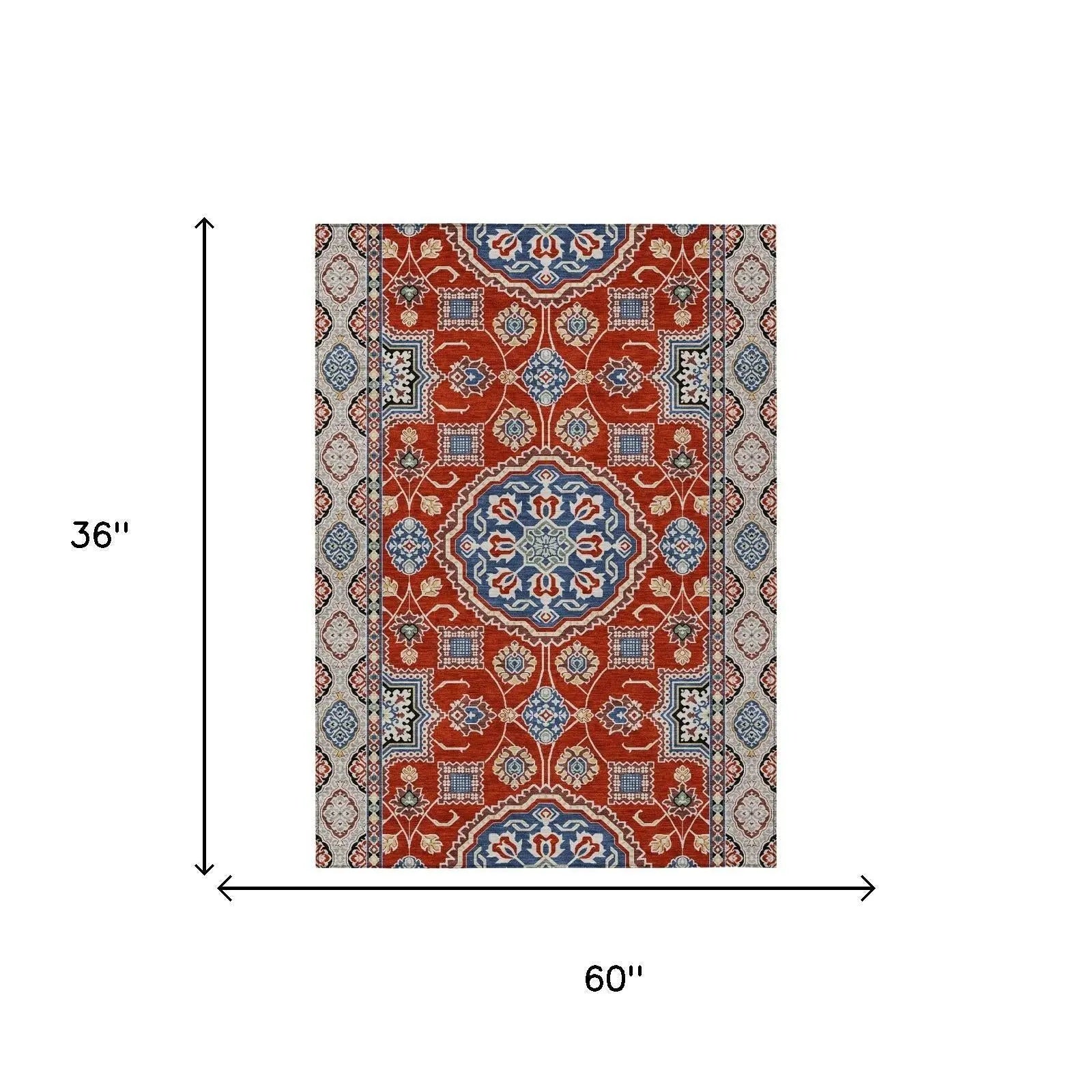 3' X 5' Red And Silver Floral Medallion Washable Indoor Outdoor Area Rug Homeroots Outdoor