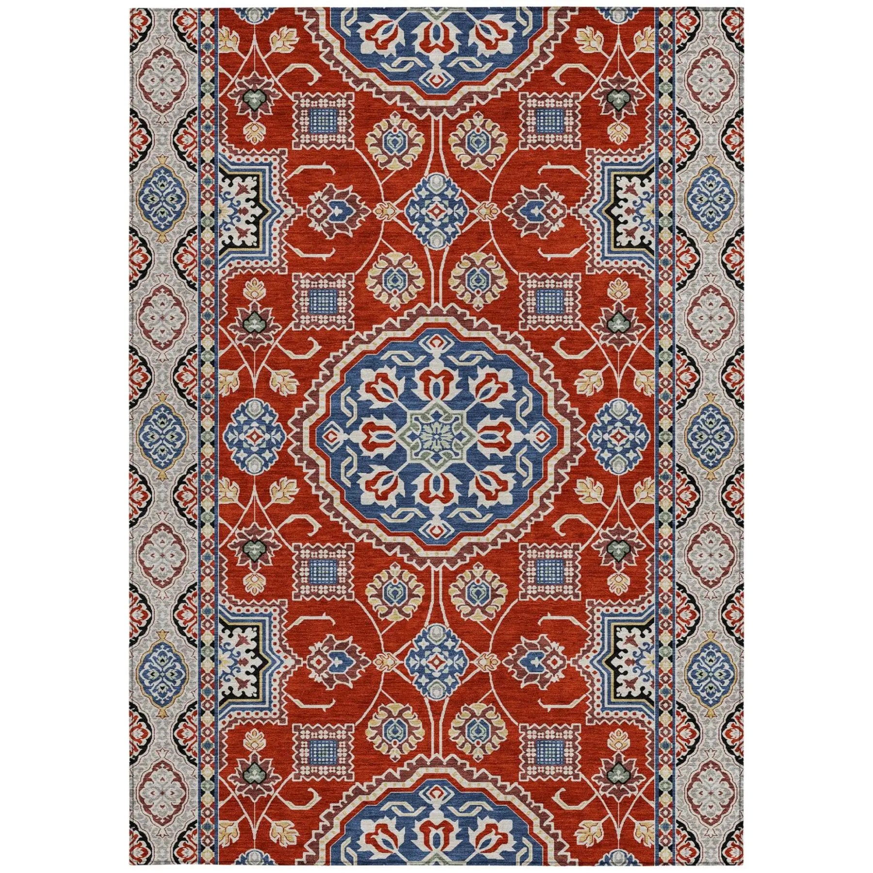 3' X 5' Red And Silver Floral Medallion Washable Indoor Outdoor Area Rug Homeroots Outdoor