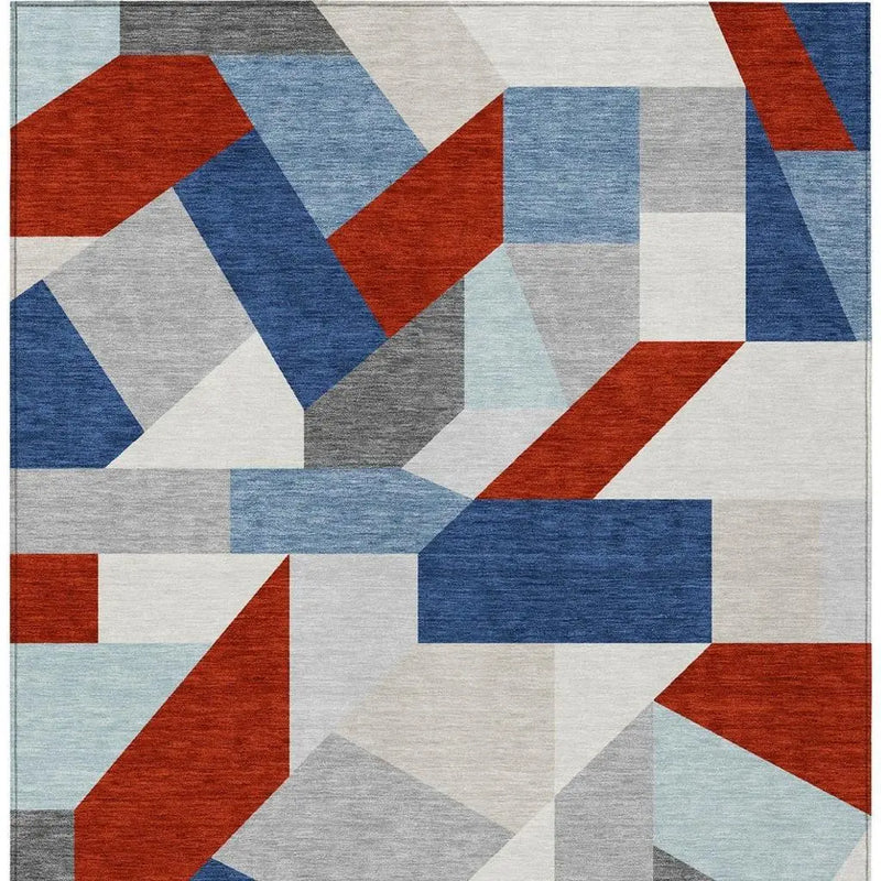 3' X 5' Red And Silver Geometric Washable Indoor Outdoor Area Rug Homeroots Outdoor