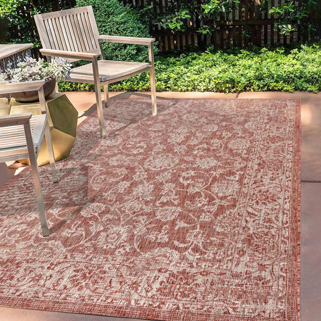 3' X 5' Red And Taupe Medallion Indoor Outdoor Area Rug Homeroots Outdoor