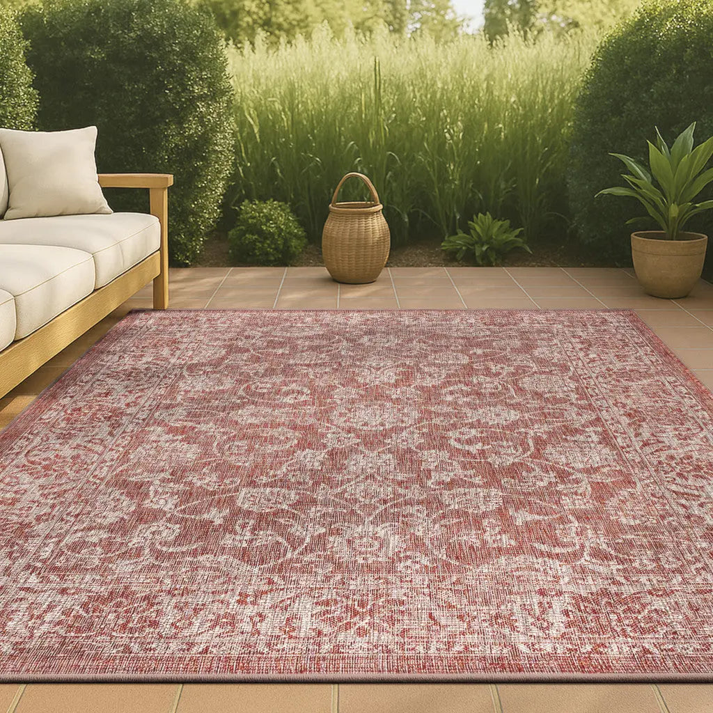 3' X 5' Red And Taupe Medallion Indoor Outdoor Area Rug Homeroots Outdoor