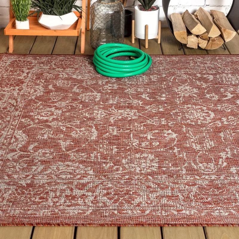 3' X 5' Red And Taupe Medallion Indoor Outdoor Area Rug Homeroots Outdoor