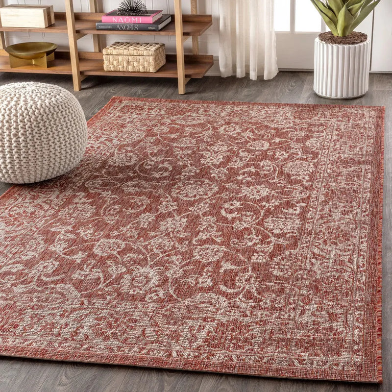 3' X 5' Red And Taupe Medallion Indoor Outdoor Area Rug Homeroots Outdoor