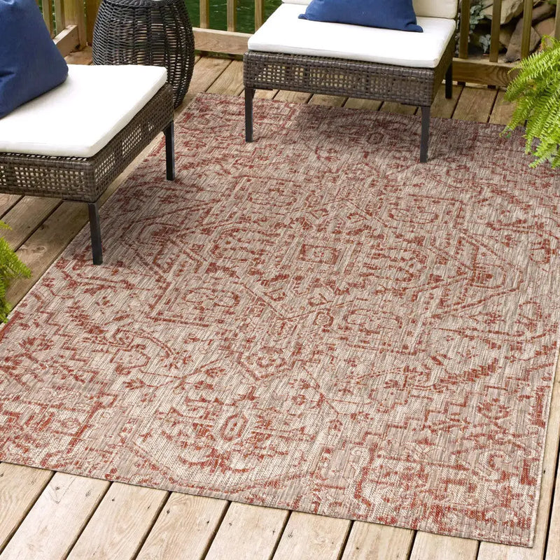3' X 5' Red And Taupe Medallion Indoor Outdoor Area Rug Homeroots Outdoor