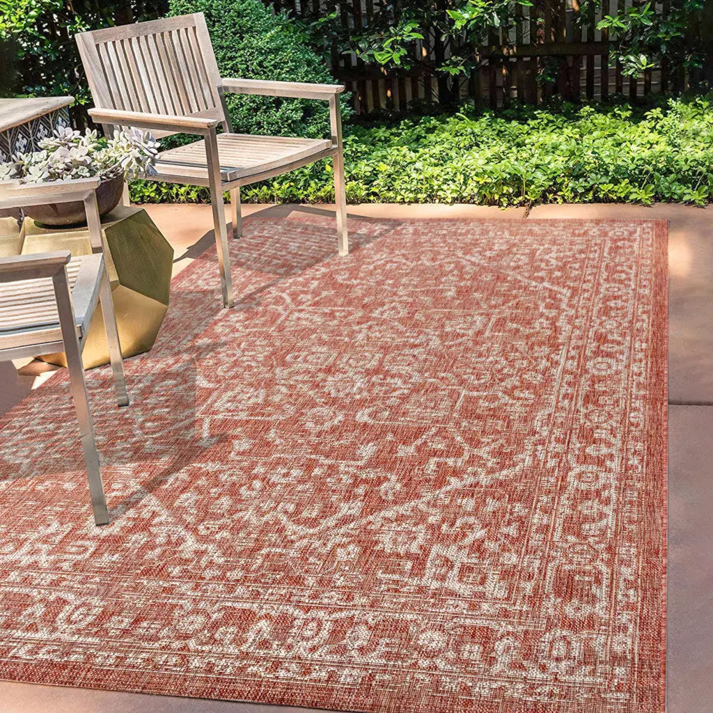3' X 5' Red And Taupe Medallion Indoor Outdoor Area Rug Homeroots Outdoor