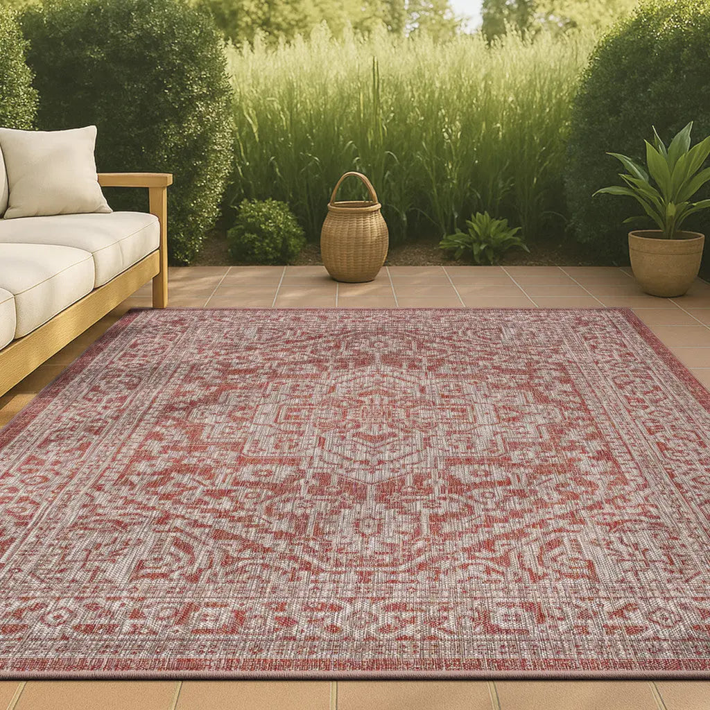 3' X 5' Red And Taupe Medallion Indoor Outdoor Area Rug Homeroots Outdoor