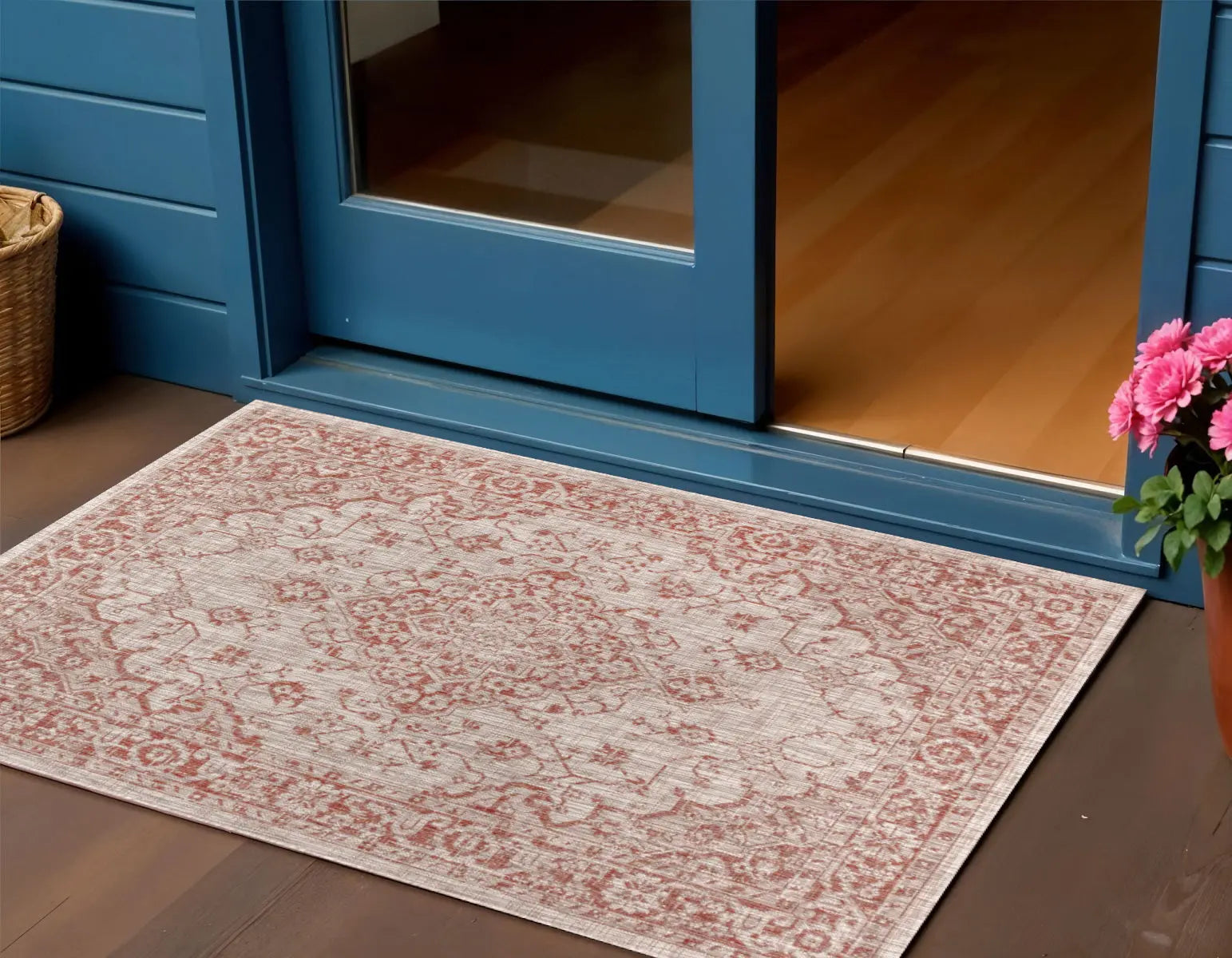 3' X 5' Red And Taupe Medallion Indoor Outdoor Area Rug Homeroots Outdoor