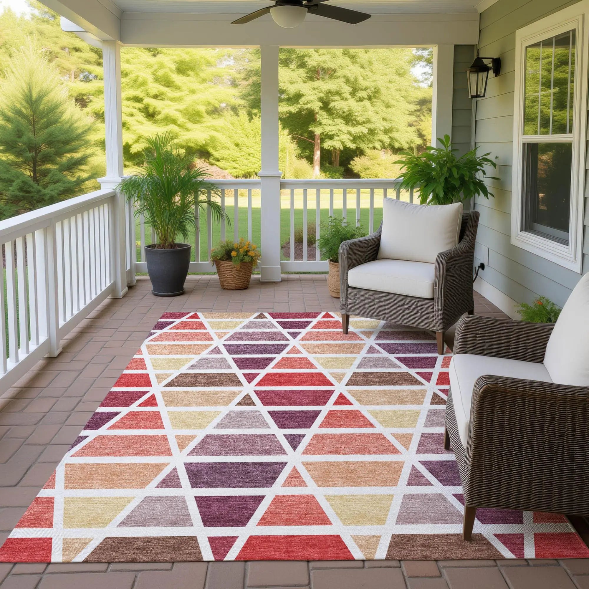 3' X 5' Red And White Geometric Washable Indoor Outdoor Area Rug Homeroots Outdoor