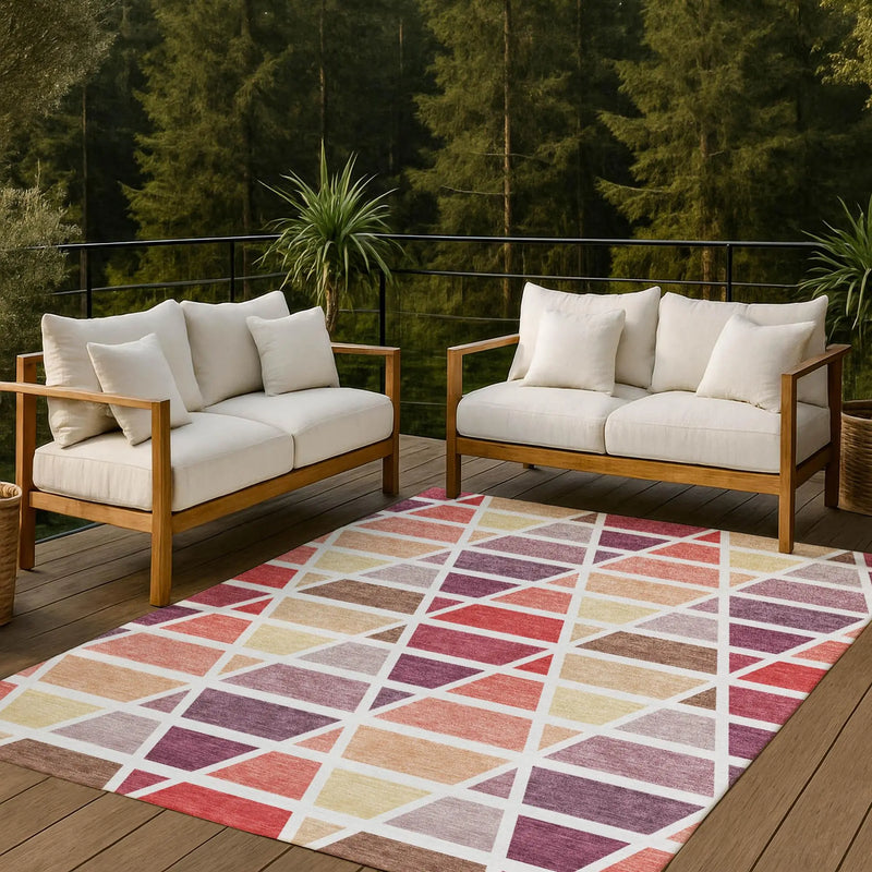 3' X 5' Red And White Geometric Washable Indoor Outdoor Area Rug Homeroots Outdoor