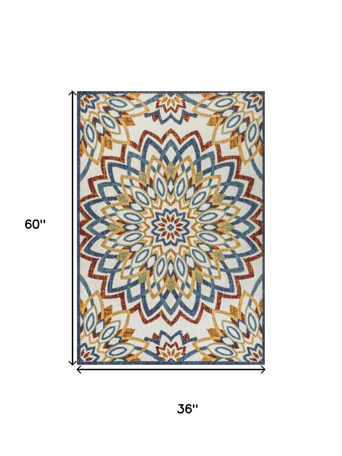 3' X 5' Red Blue And Yellow Medallion Indoor Outdoor Area Rug Homeroots Outdoor