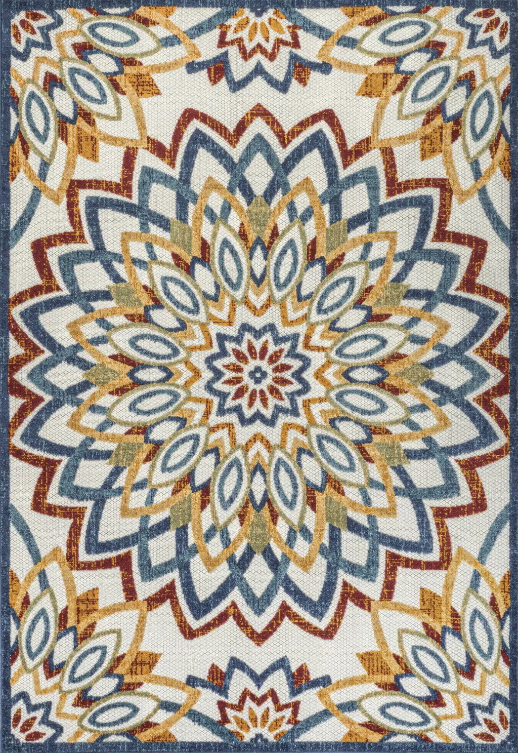 3' X 5' Red Blue And Yellow Medallion Indoor Outdoor Area Rug Homeroots Outdoor