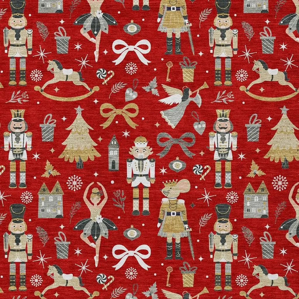 3' X 5' Red Gold Black And Gray Nutcracker Washable Indoor Outdoor Area Rug Homeroots Outdoor