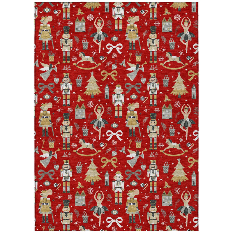 3' X 5' Red Gold Black And Gray Nutcracker Washable Indoor Outdoor Area Rug Homeroots Outdoor