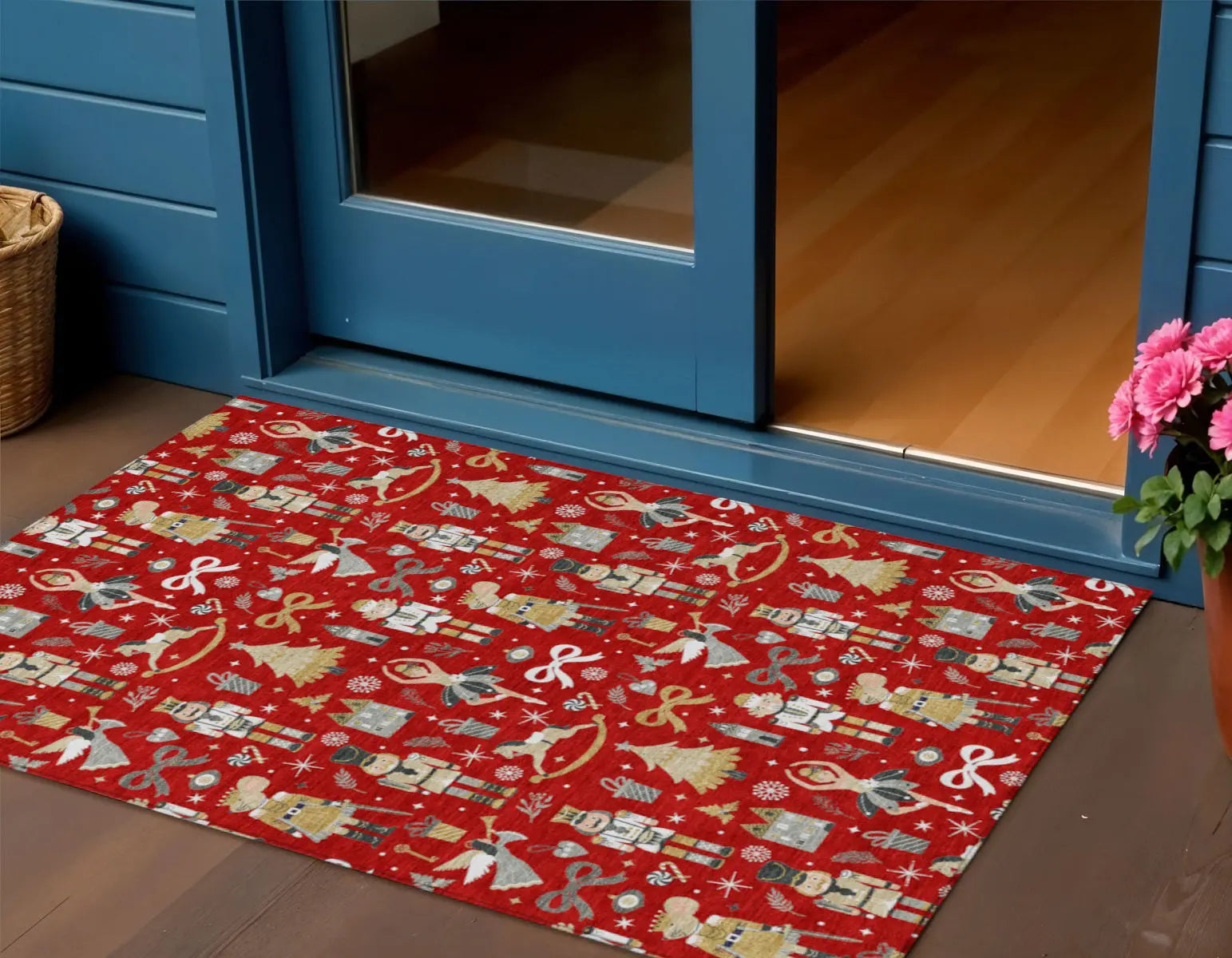 3' X 5' Red Gold Black And Gray Nutcracker Washable Indoor Outdoor Area Rug Homeroots Outdoor