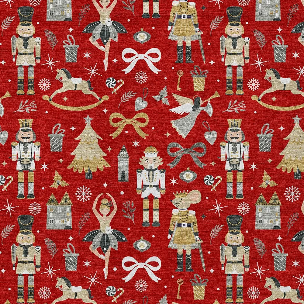 3' X 5' Red Gold Black And Gray Nutcracker Washable Indoor Outdoor Area Rug Homeroots Outdoor