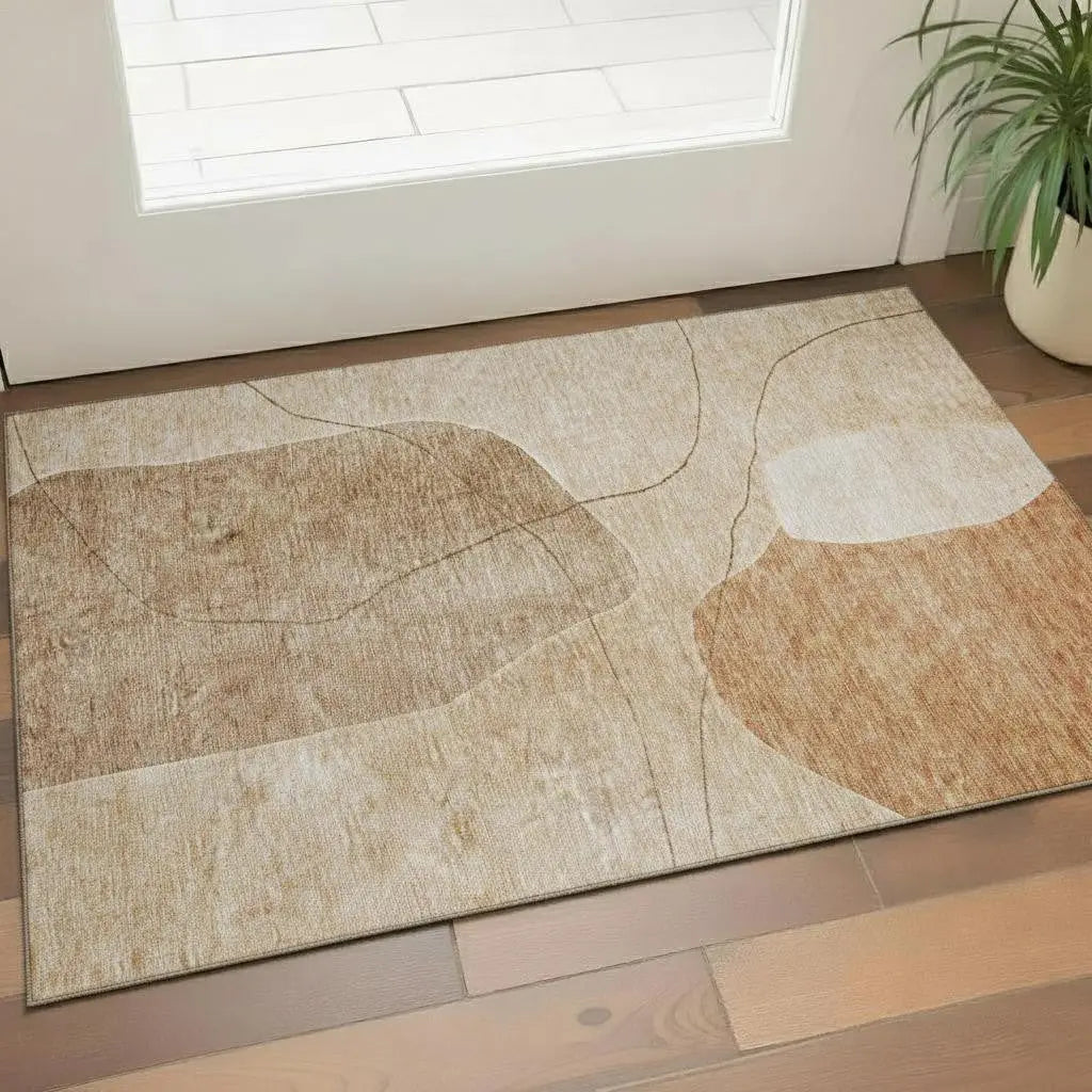 3' X 5' Rust And Copper Abstract Washable Area Rug With UV Protection Homeroots Home Decor