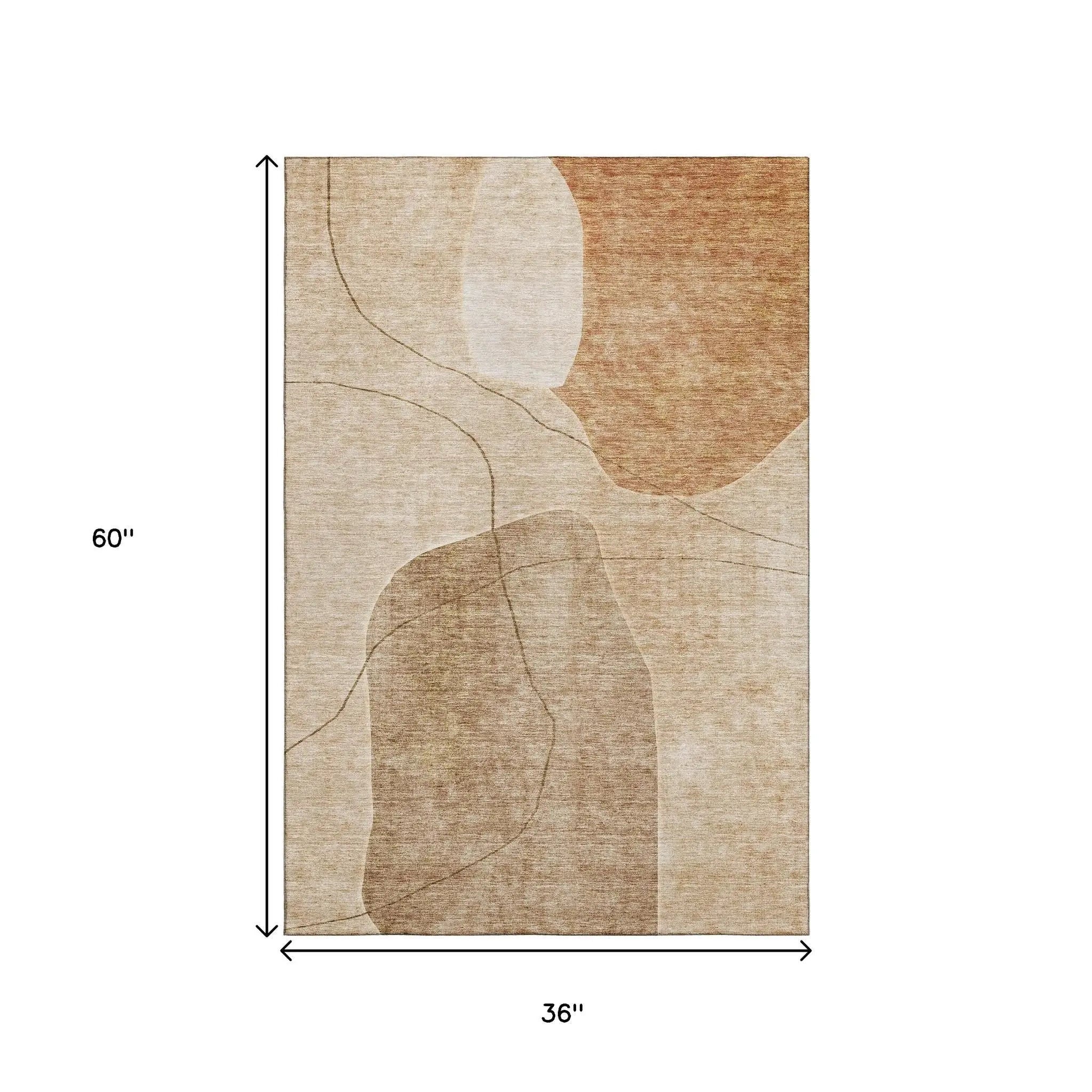 3' X 5' Rust And Copper Abstract Washable Area Rug With UV Protection Homeroots Home Decor