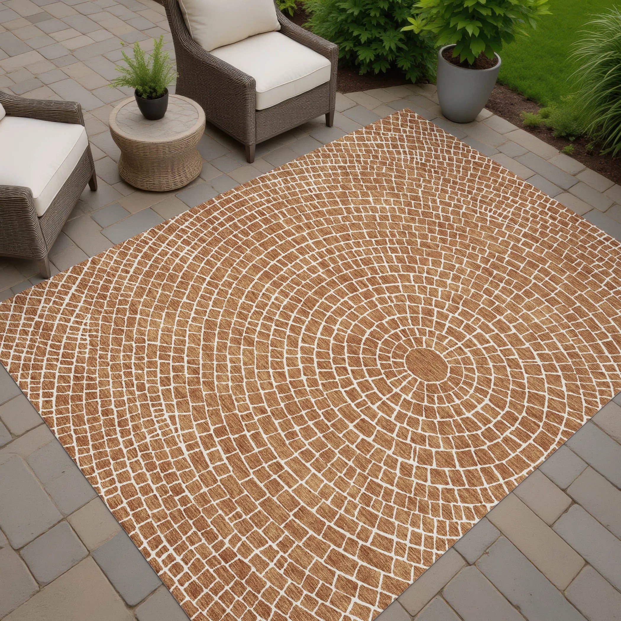 3' X 5' Rust And Ivory Geometric Washable Indoor Outdoor Area Rug Homeroots Outdoor