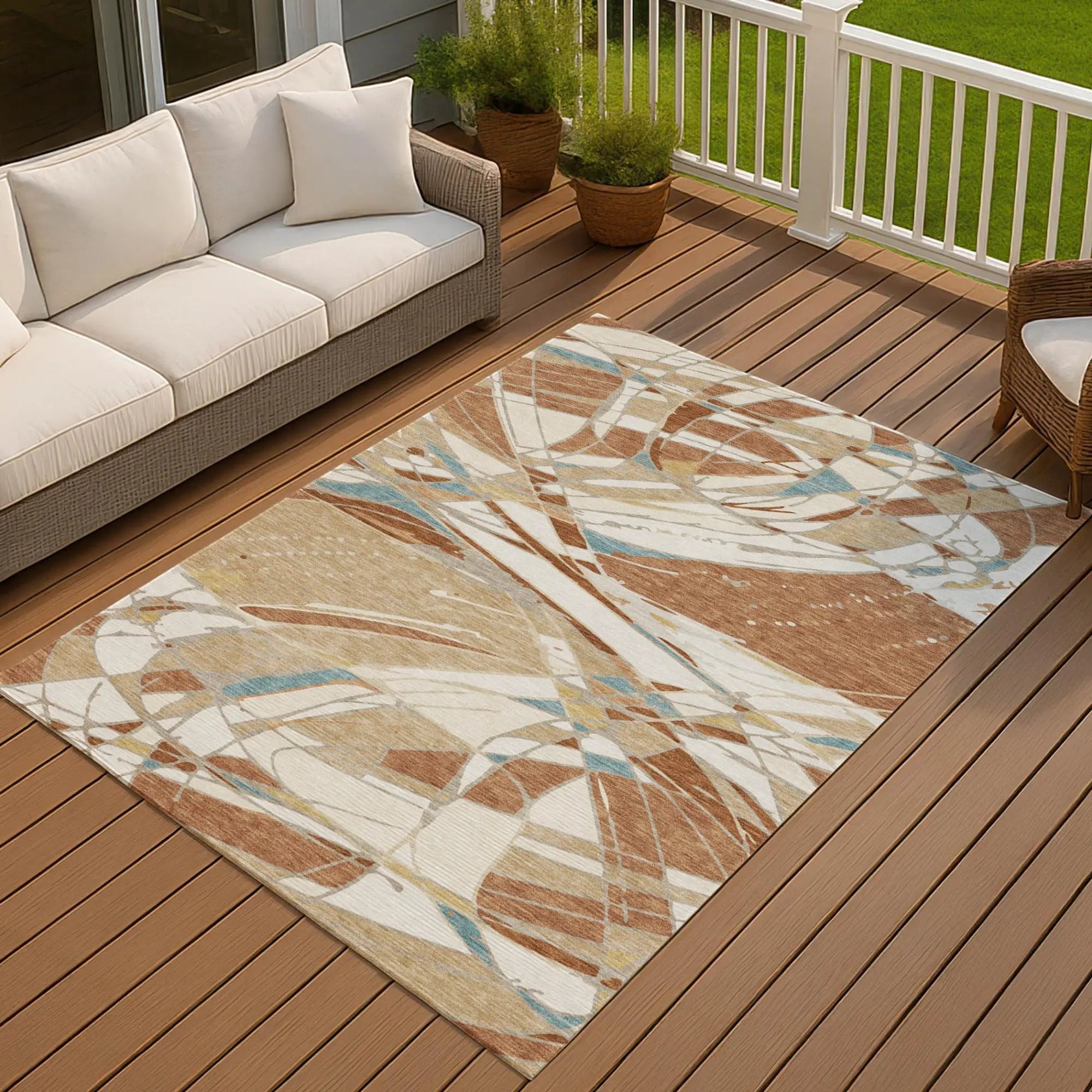 3' X 5' Rust And Orange Abstract Washable Indoor Outdoor Area Rug Homeroots Outdoor