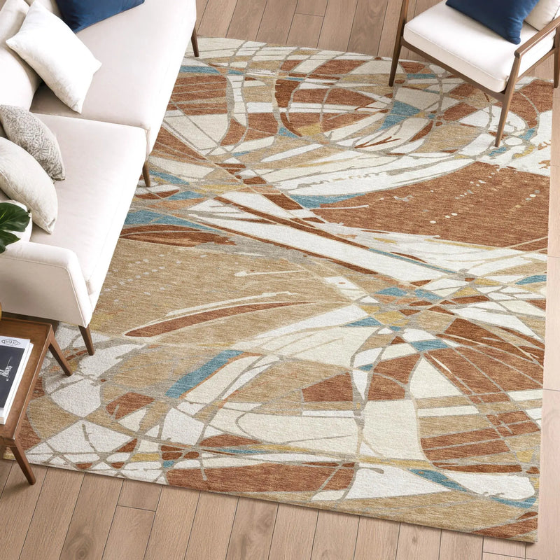 3' X 5' Rust And Orange Abstract Washable Indoor Outdoor Area Rug Homeroots Outdoor