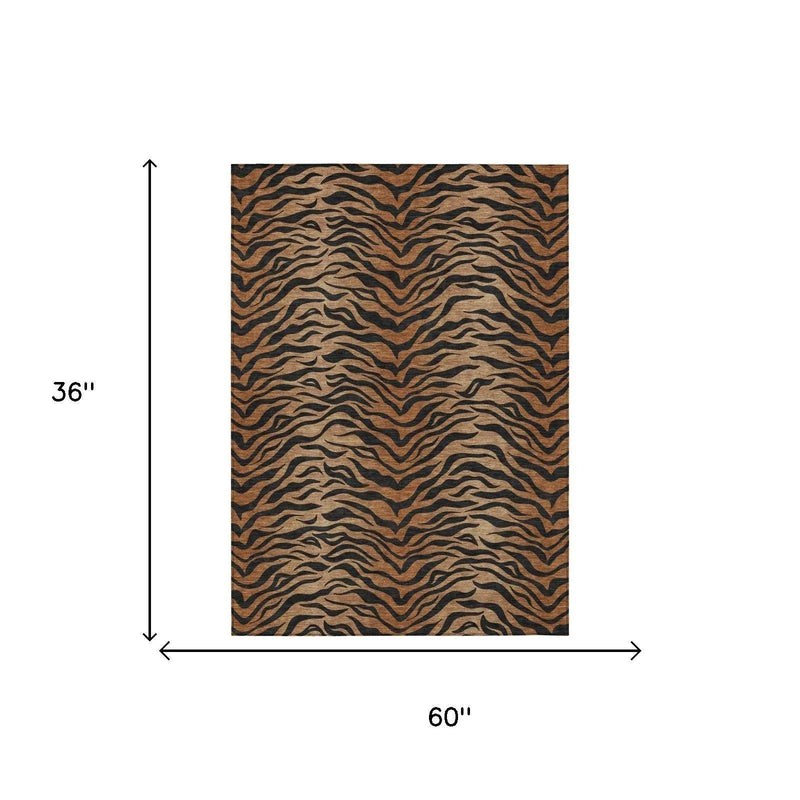 3' X 5' Rust And Orange Animal Print Washable Indoor Outdoor Area Rug Homeroots Outdoor