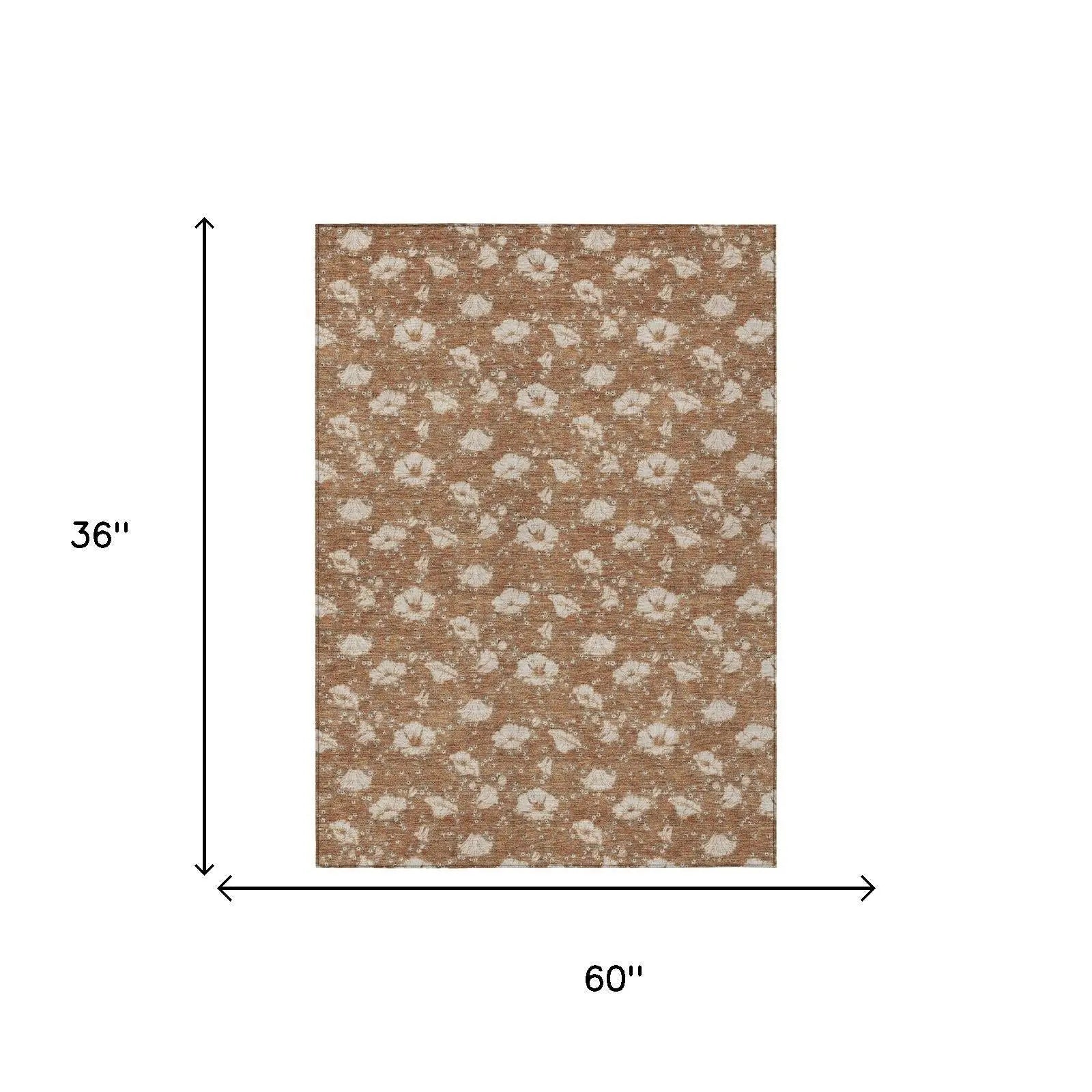 3' X 5' Rust And Orange Floral Washable Indoor Outdoor Area Rug Homeroots Outdoor