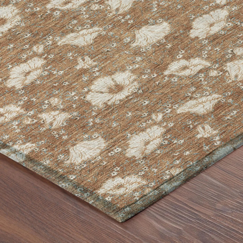 3' X 5' Rust And Orange Floral Washable Indoor Outdoor Area Rug Homeroots Outdoor