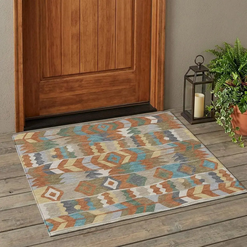 3' X 5' Rust And Orange Geometric Washable Indoor Outdoor Area Rug Homeroots Outdoor