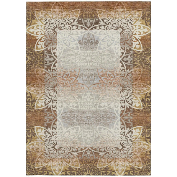 3' X 5' Rust And Orange Oriental Washable Indoor Outdoor Area Rug Homeroots Outdoor