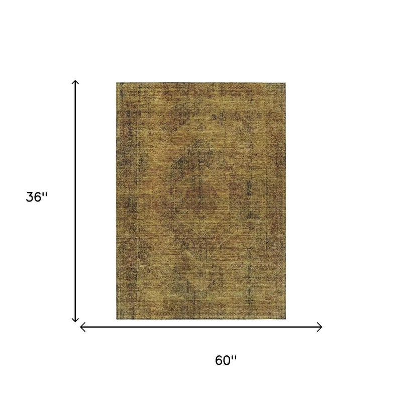 3' X 5' Rust And Orange Oriental Washable Indoor Outdoor Area Rug Homeroots Outdoor