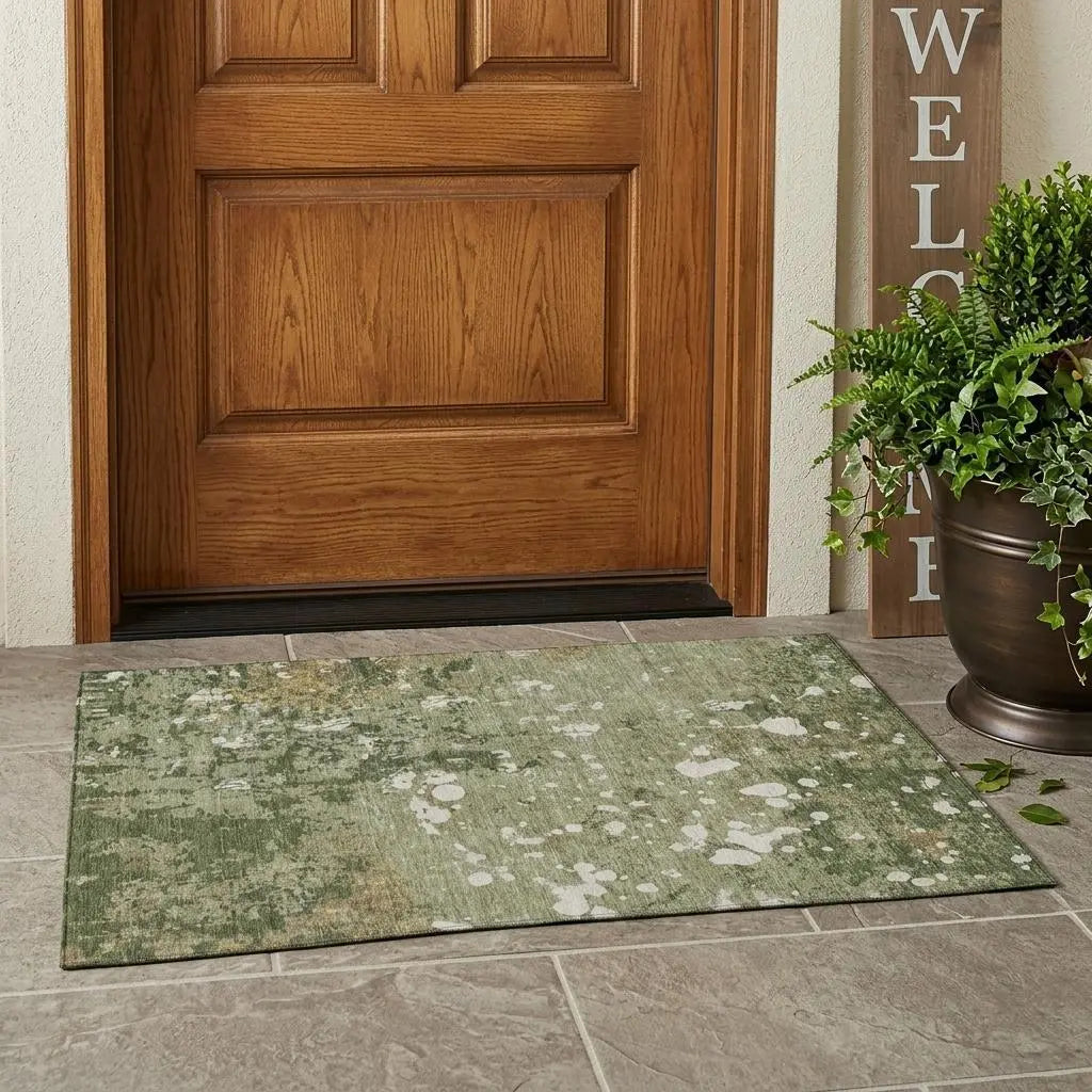 3' X 5' Sage And Beige Abstract Washable Indoor Outdoor Area Rug Homeroots Outdoor