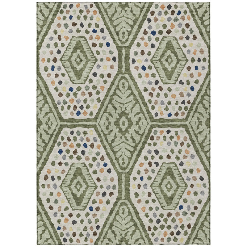 3' X 5' Sage And Beige Tribal Washable Indoor Outdoor Area Rug Homeroots Outdoor