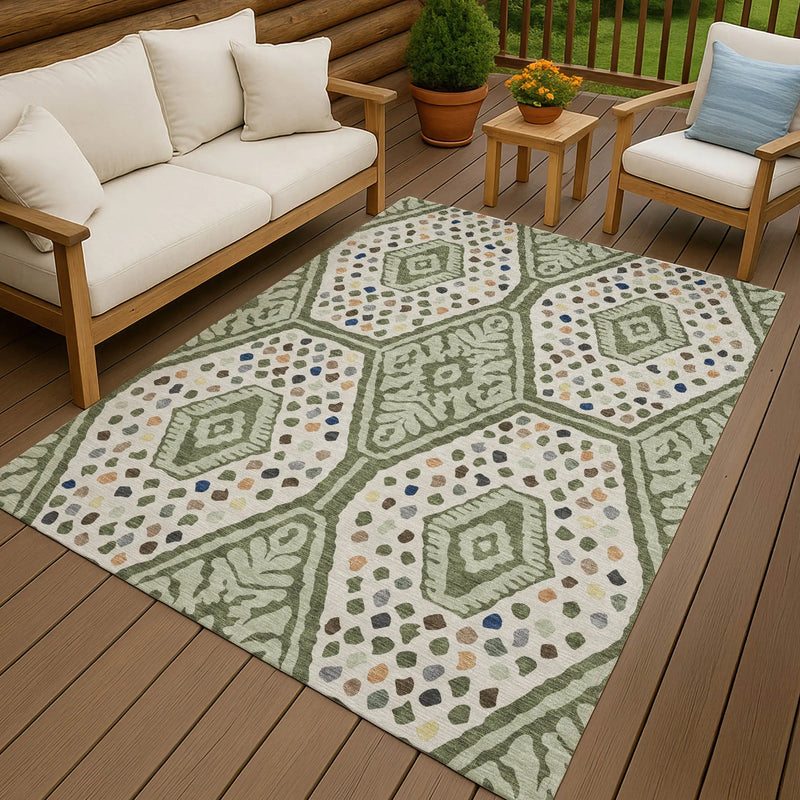 3' X 5' Sage And Beige Tribal Washable Indoor Outdoor Area Rug Homeroots Outdoor