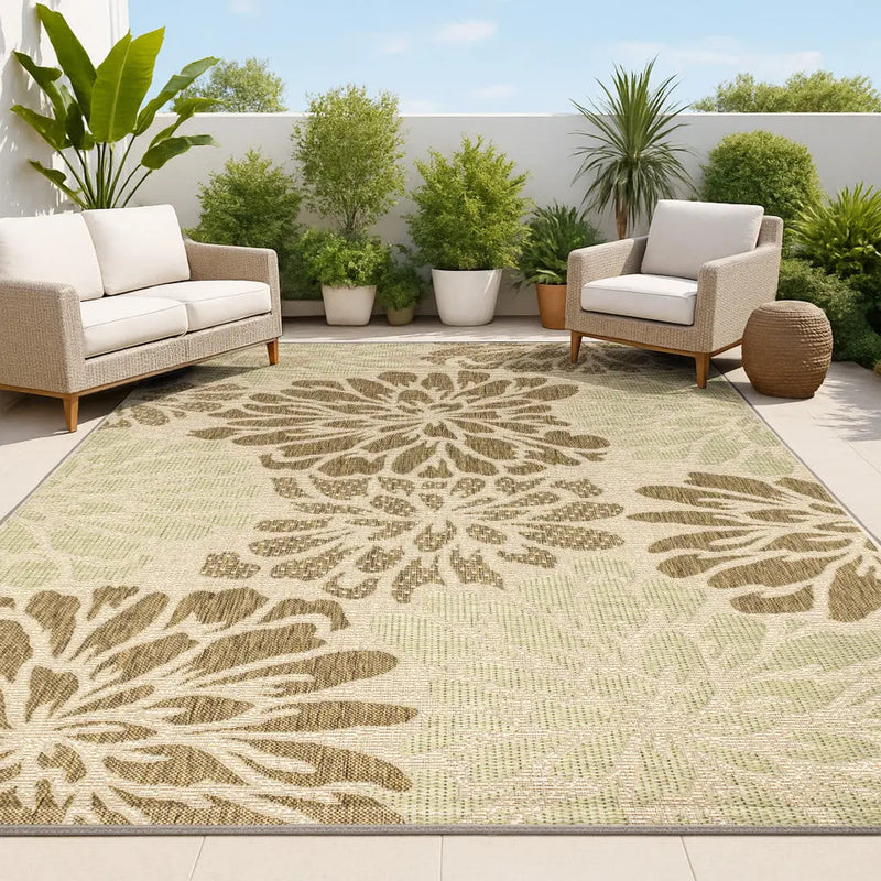 3' X 5' Sage And Brown Floral Indoor Outdoor Area Rug Homeroots Outdoor