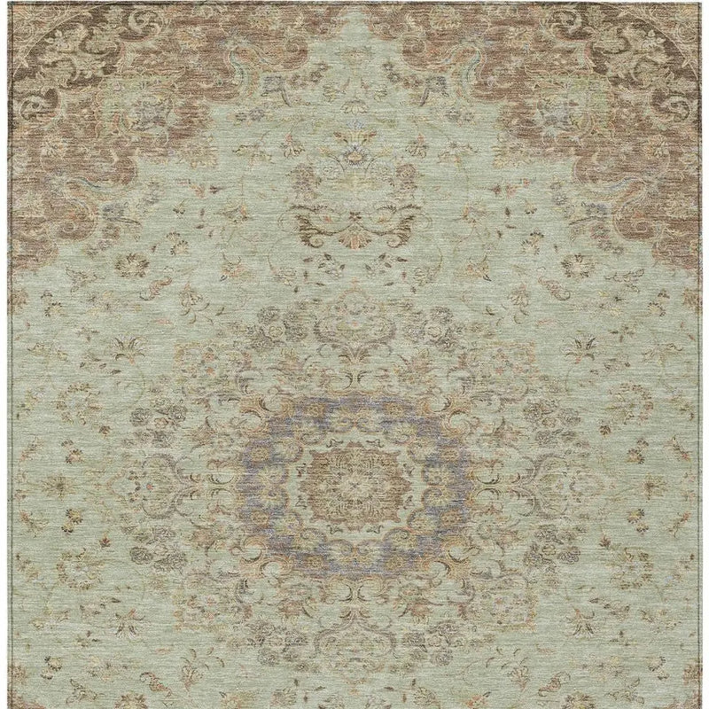 3' X 5' Sage And Brown Floral Medallion Washable Indoor Outdoor Area Rug Homeroots Outdoor