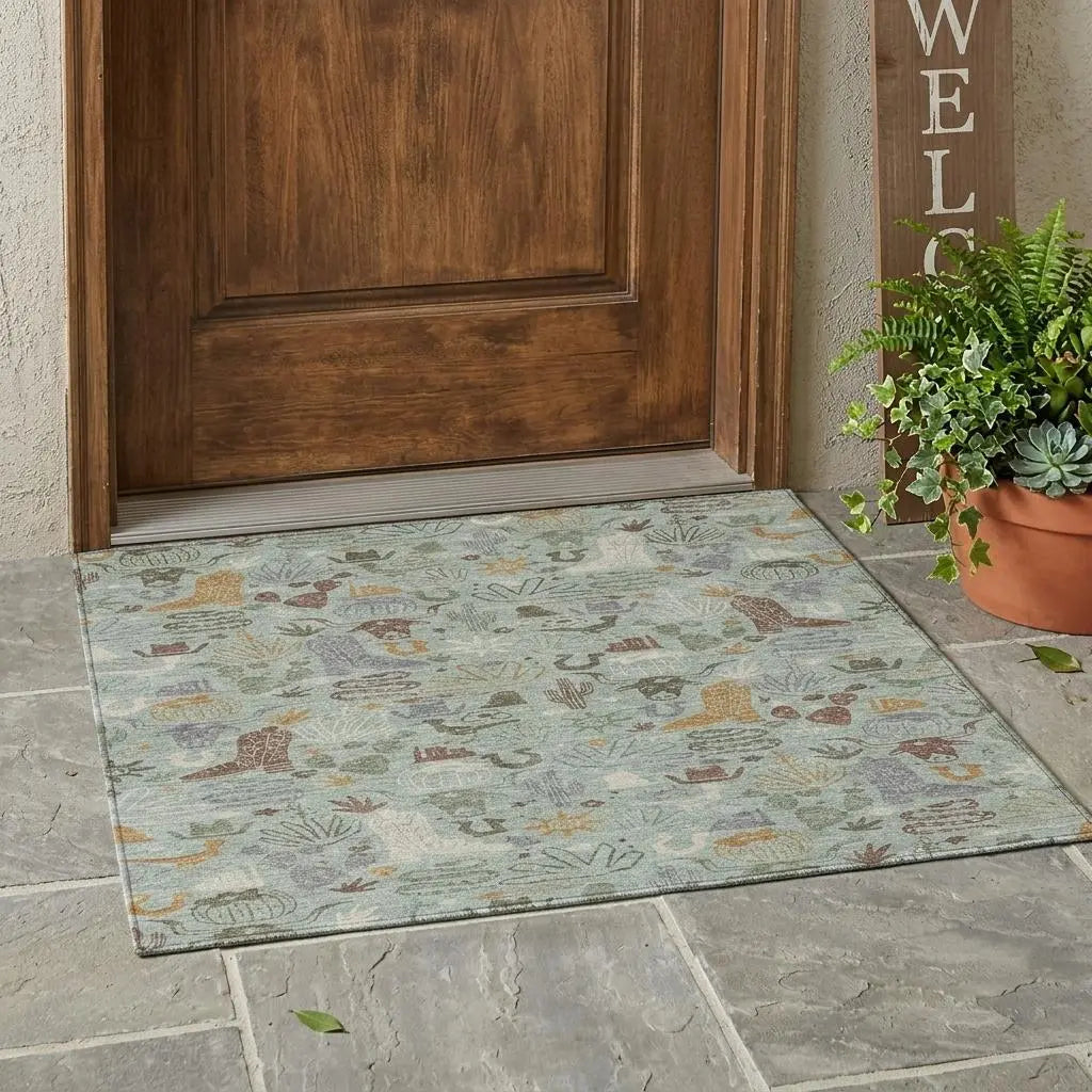 3' X 5' Sage And Gold Cactus Washable Indoor Outdoor Area Rug Homeroots Outdoor