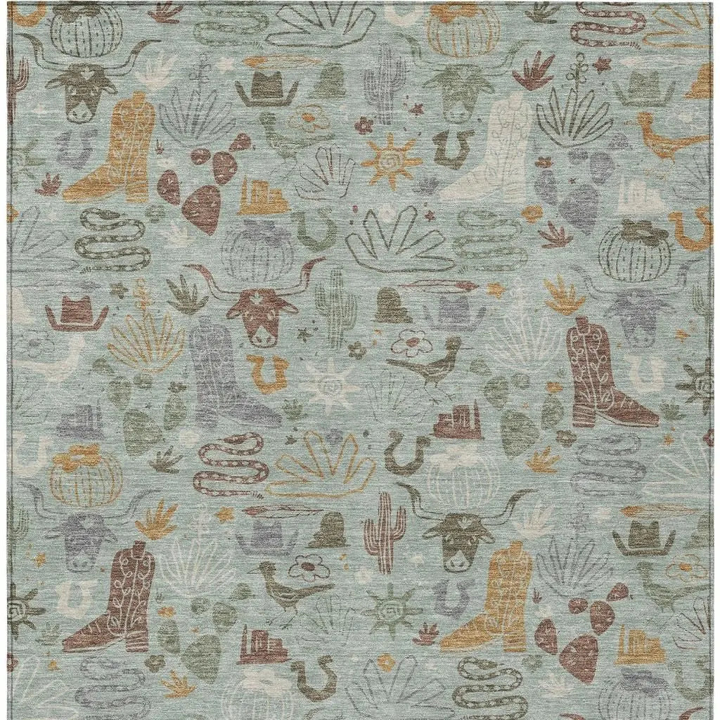 3' X 5' Sage And Gold Cactus Washable Indoor Outdoor Area Rug Homeroots Outdoor
