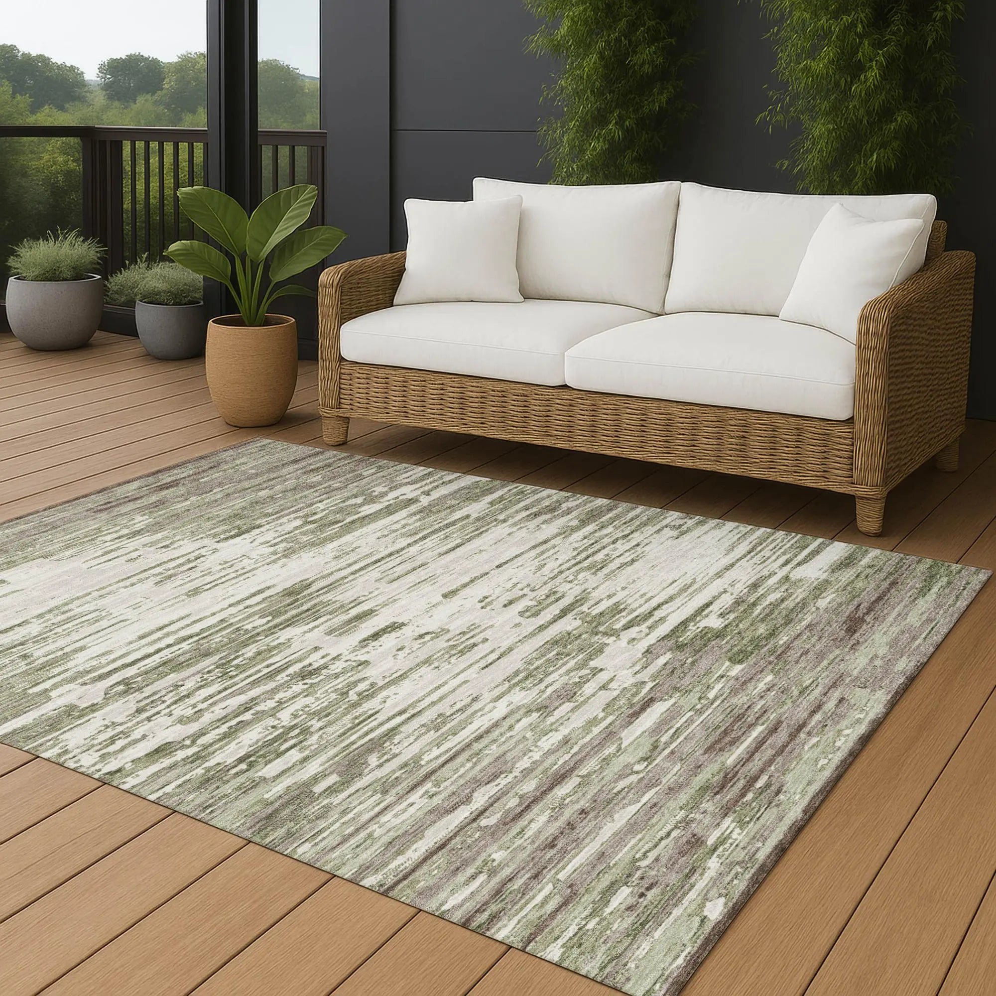 3' X 5' Sage And Green Abstract Washable Indoor Outdoor Area Rug Homeroots Outdoor
