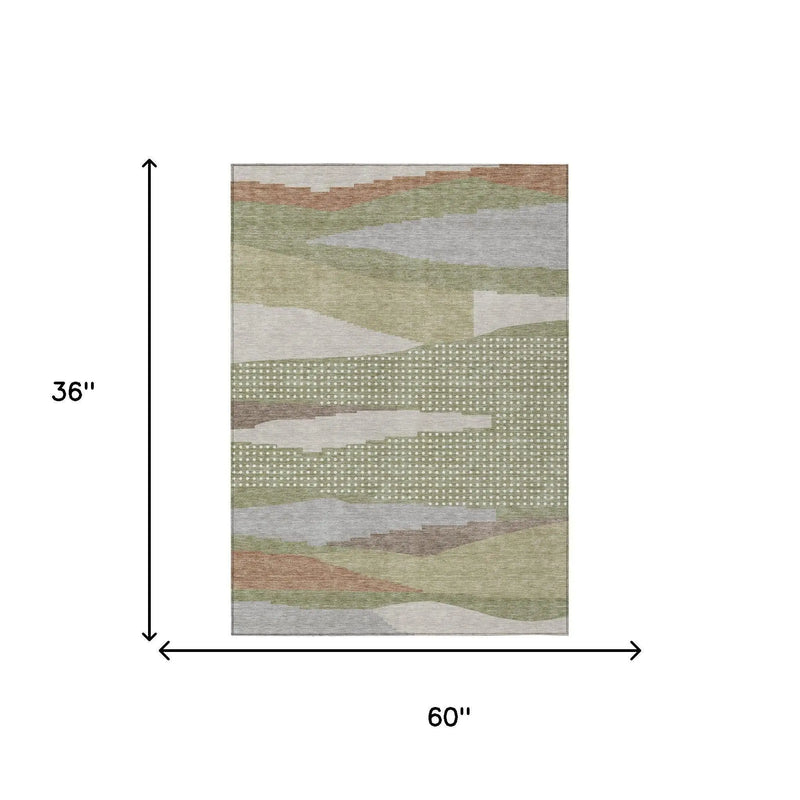 3' X 5' Sage And Green Abstract Washable Indoor Outdoor Area Rug Homeroots Outdoor