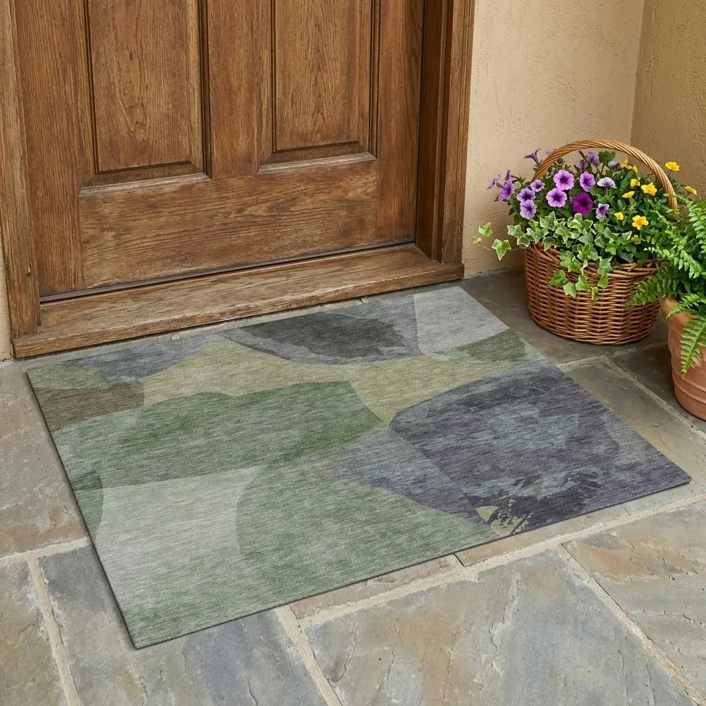 3' X 5' Sage And Green Abstract Washable Indoor Outdoor Area Rug Homeroots Outdoor