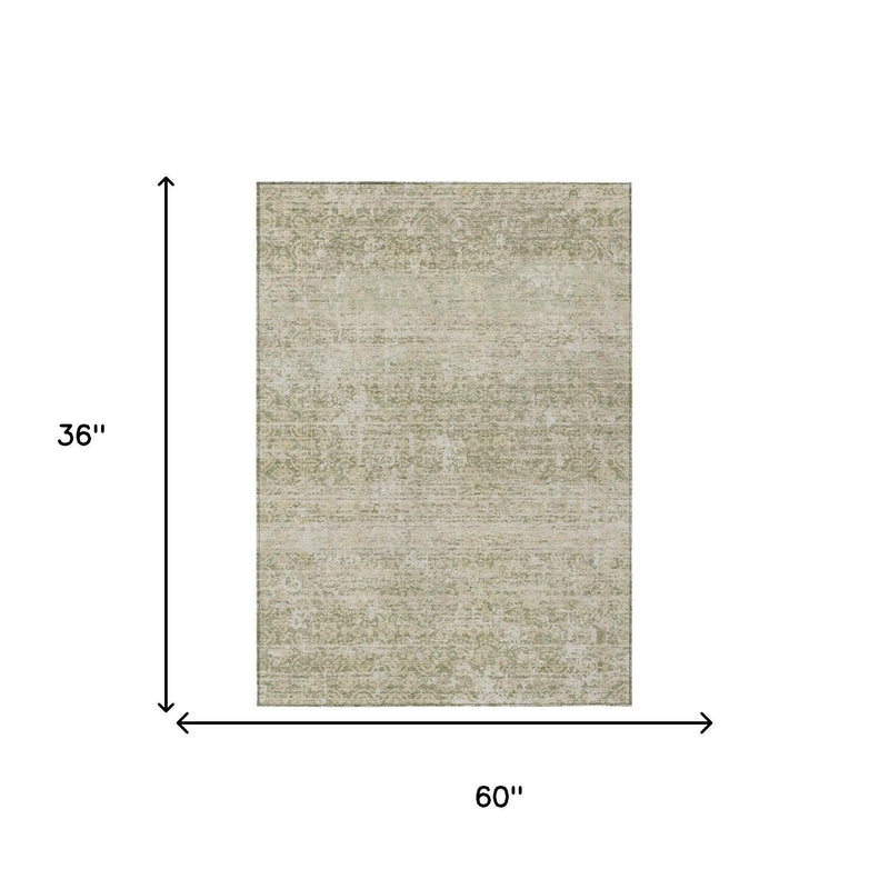 3' X 5' Sage And Green Abstract Washable Indoor Outdoor Area Rug Homeroots Outdoor